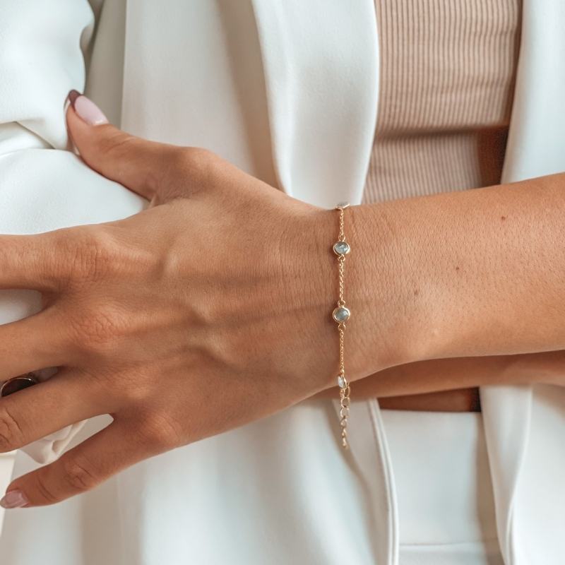Stříbrný náramek Birthstone Golden March - Akvamarín - Indira