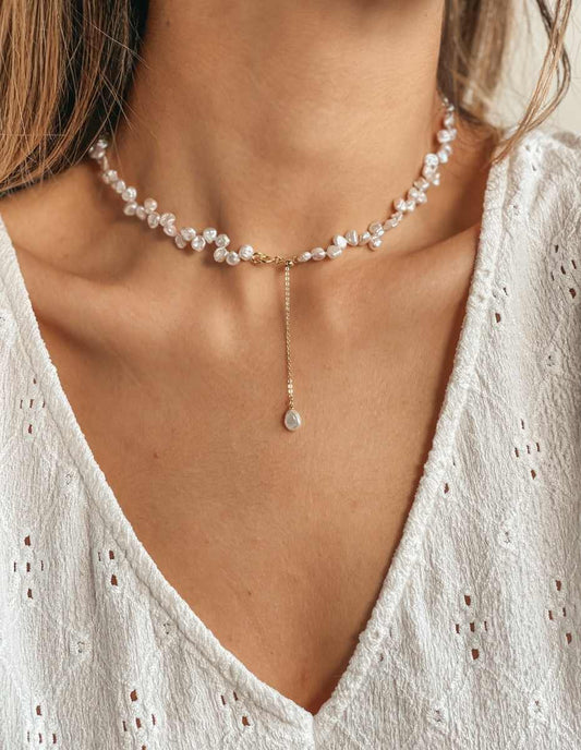 Stříbrný náhrdelník Golden Brielle - Přírodní perly - Indira