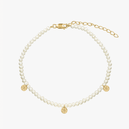 Stříbrný náramek na nohu Golden Venus - Přírodní perly - Indira
