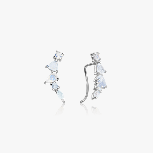 Valery Silver Earrings with moonstones shown on a white background.