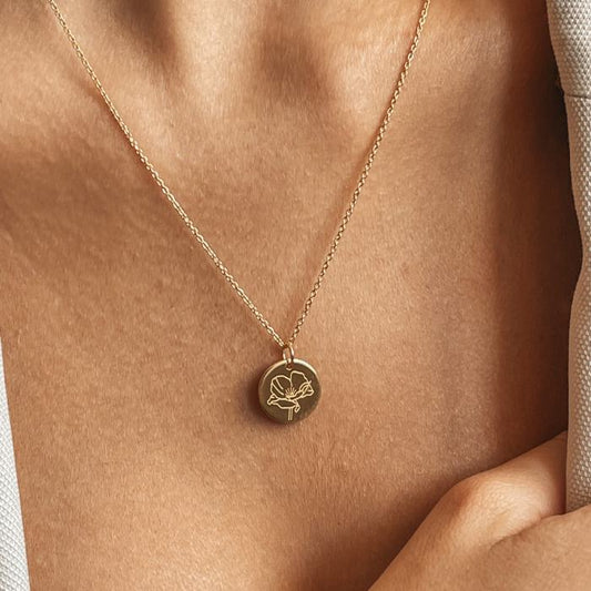 Stříbrný náhrdelník Birth Flower Golden - August Poppy - Indira