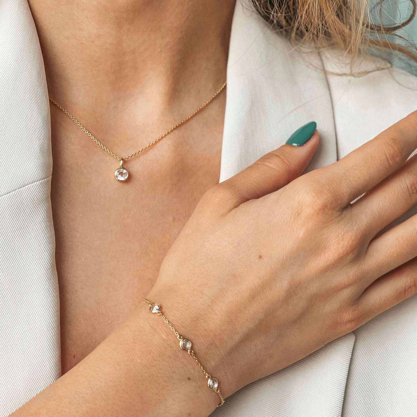 Stříbrný náhrdelník Birthstone Golden April - Bílý topaz - Indira