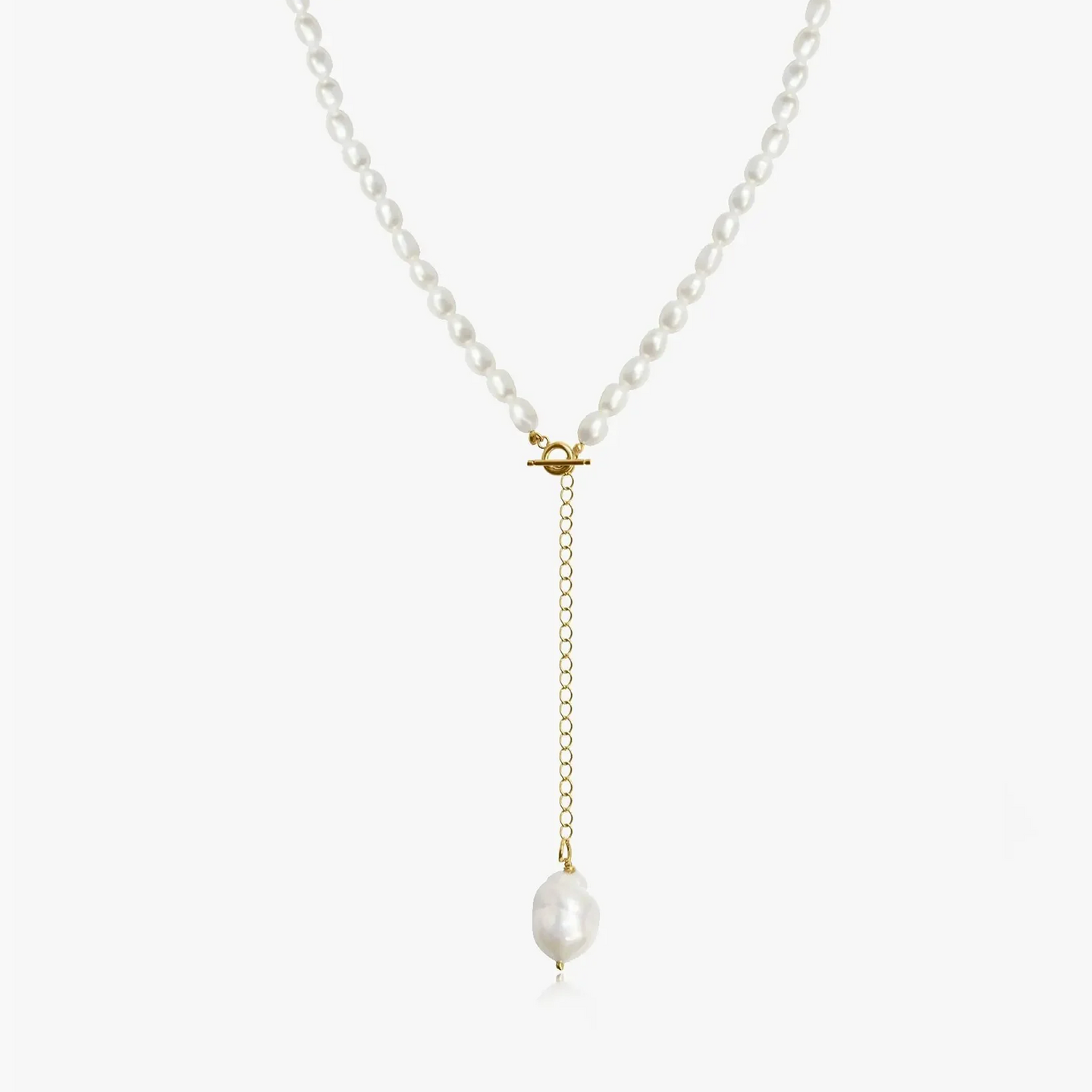Silver Necklace with Golden Accent and Natural Pearl on a white background
