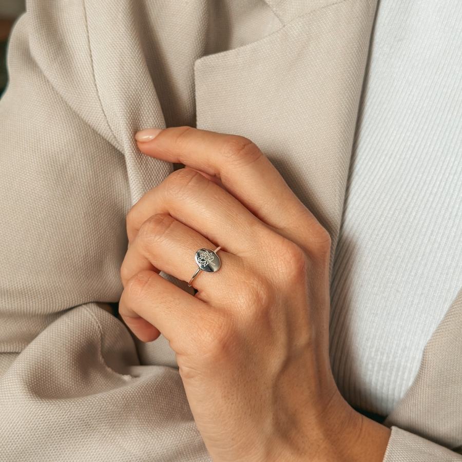 Stříbrný prsten Birth Flower - Červencový lotos - Indira