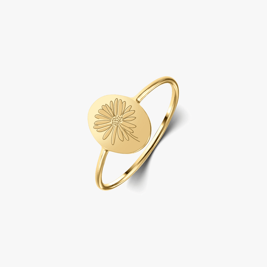 Stříbrný prsten Birth Flower Golden - Duben Sedmikráska - Indira