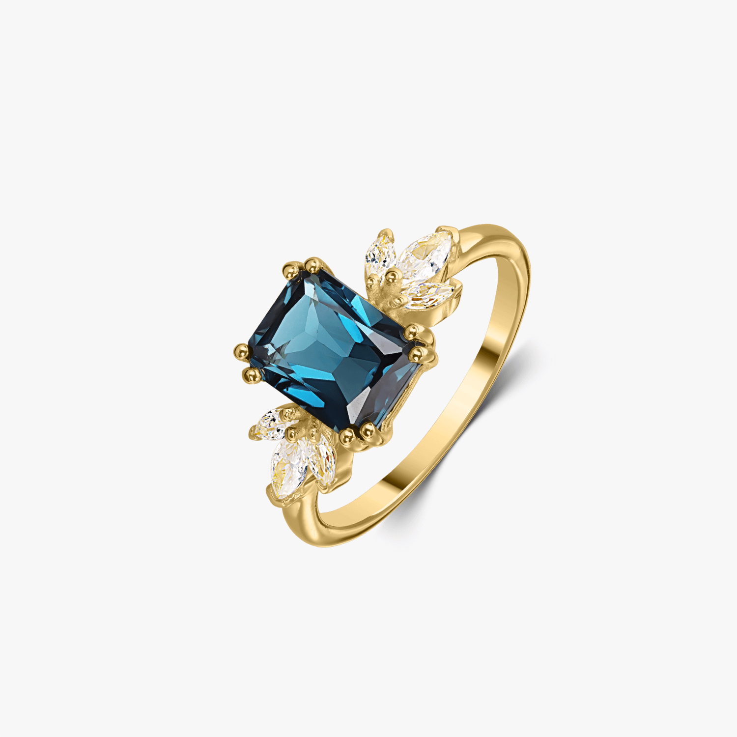 Stříbrný prsten Golden Faerie - Topaz Blue London - Indira