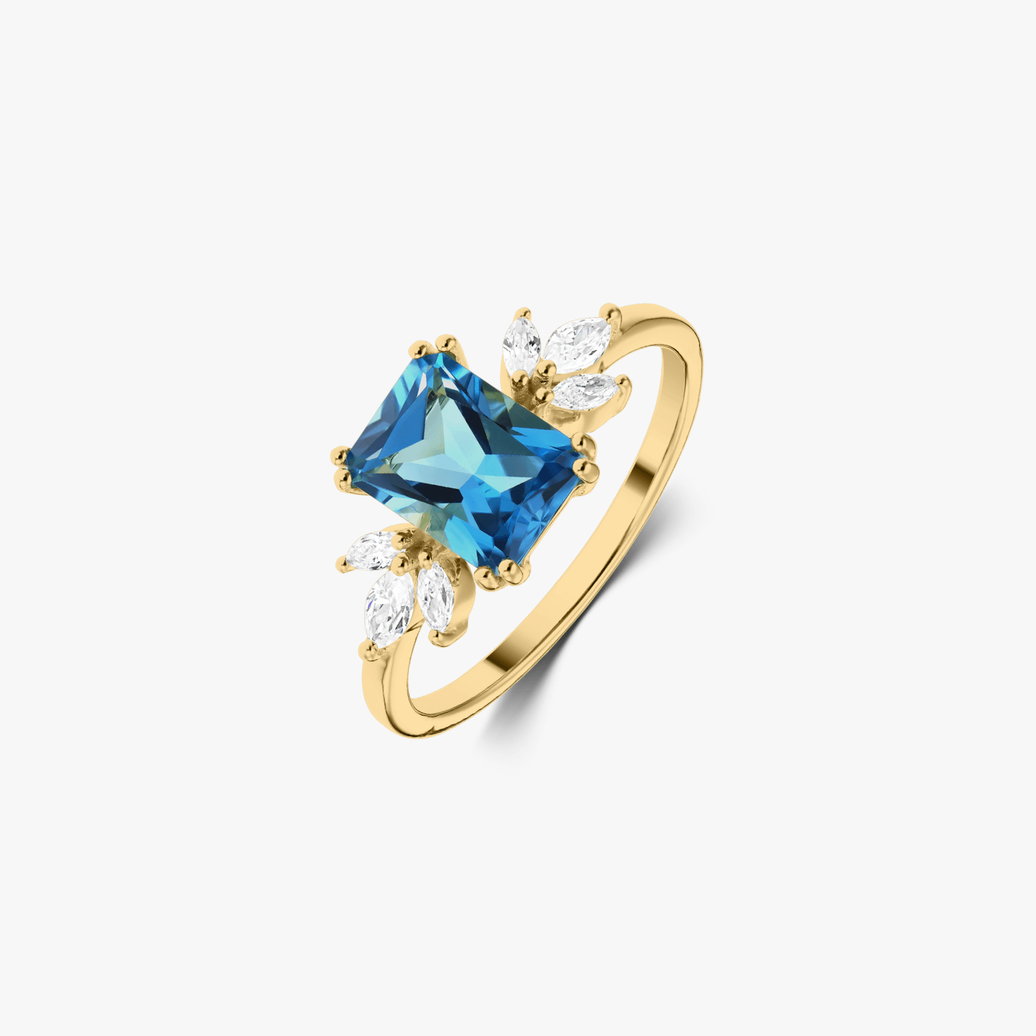 Stříbrný prsten Golden Faerie - Modrý Topaz - Indira