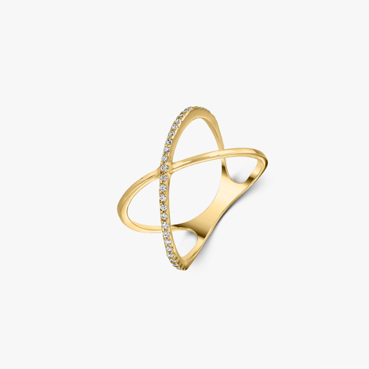 Zlatý prsten Criss Cross - Zirkonia - Indira