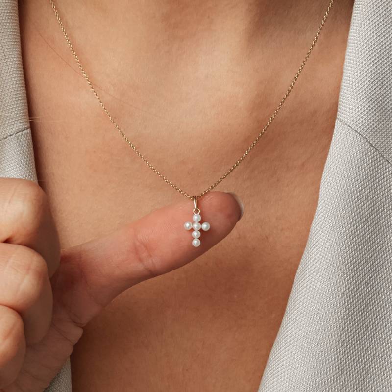 Zlatý přívěsek Pearl Cross - Přírodní perly - Indira