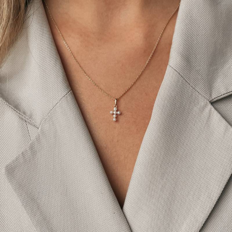 Zlatý přívěsek Pearl Cross - Přírodní perly - Indira