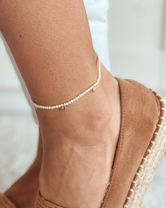 Stříbrný náramek na nohu Golden Venus - Přírodní perly - Indira