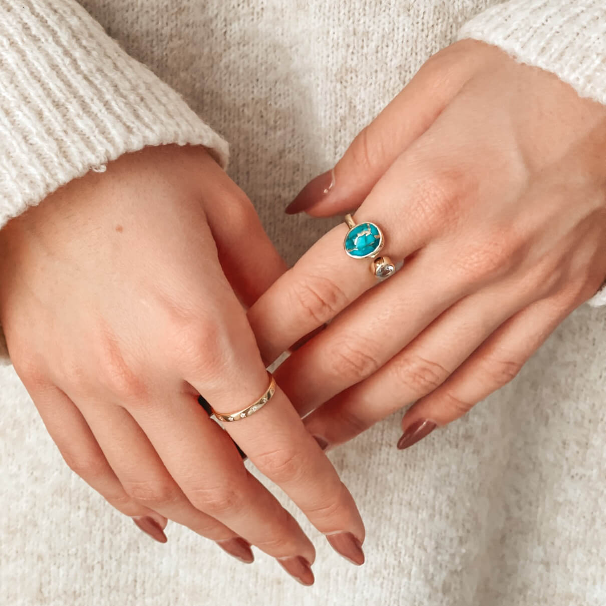 Stříbrný prsten Kaylee Golden – Turquoise Blue Copper - Indira